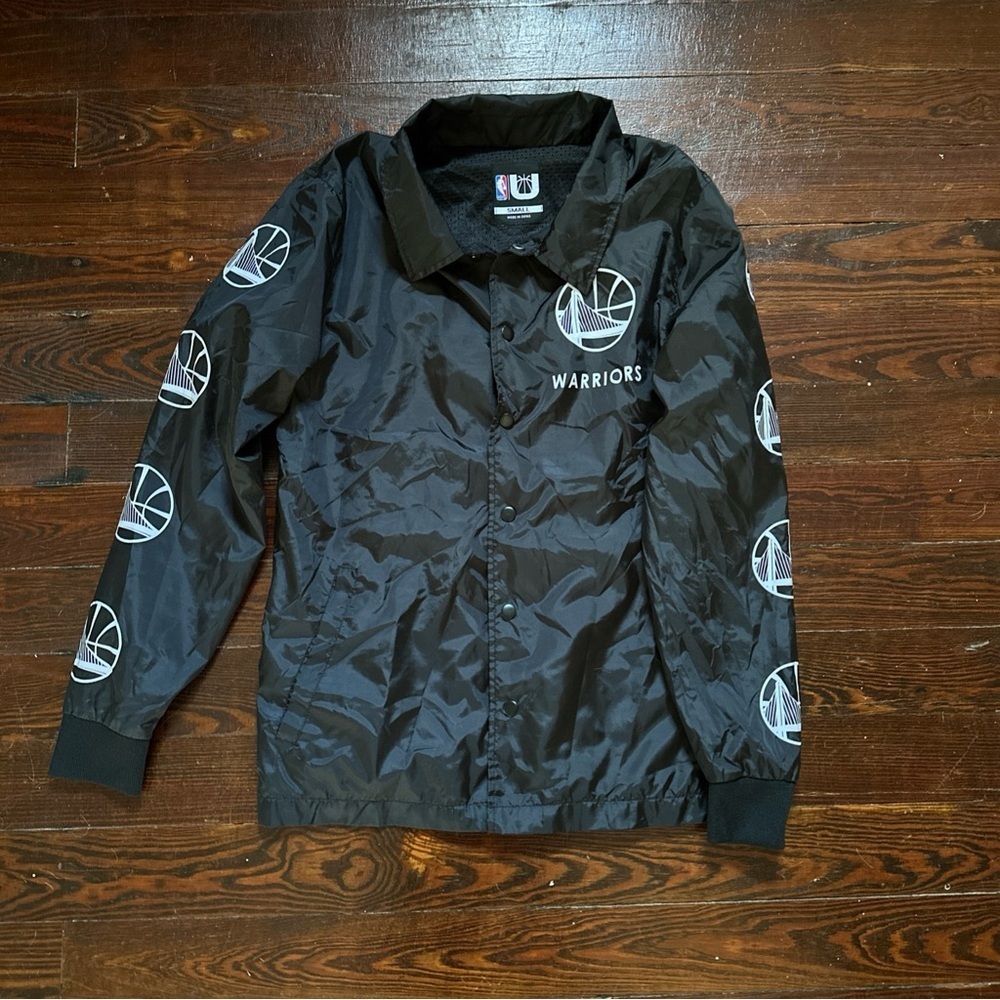 Sz Small Warriors Black Jacket Golden State NBA Wind Breaker Snap